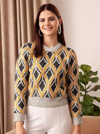 STREET 9 Black & Yellow Cable Knit Crop Pullover