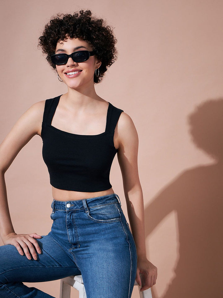 SASSAFRAS BASICS Square Neck Cotton Fitted Crop Top