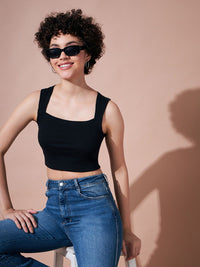 SASSAFRAS BASICS Square Neck Cotton Fitted Crop Top