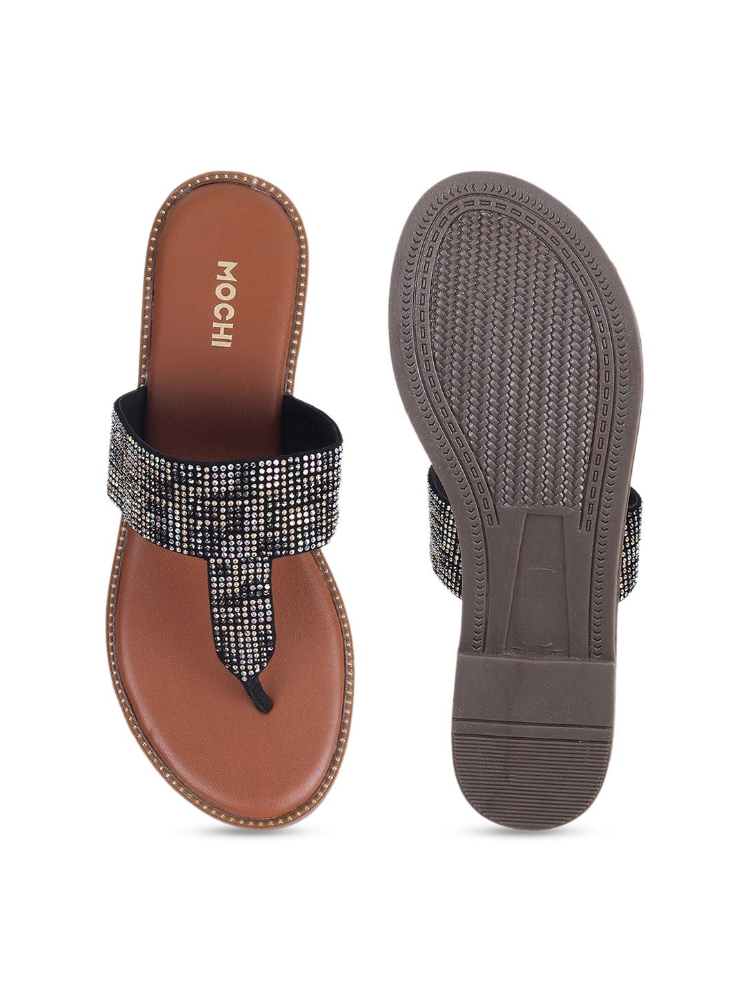 Mochi Embellished Open Toe T-Strap Flats