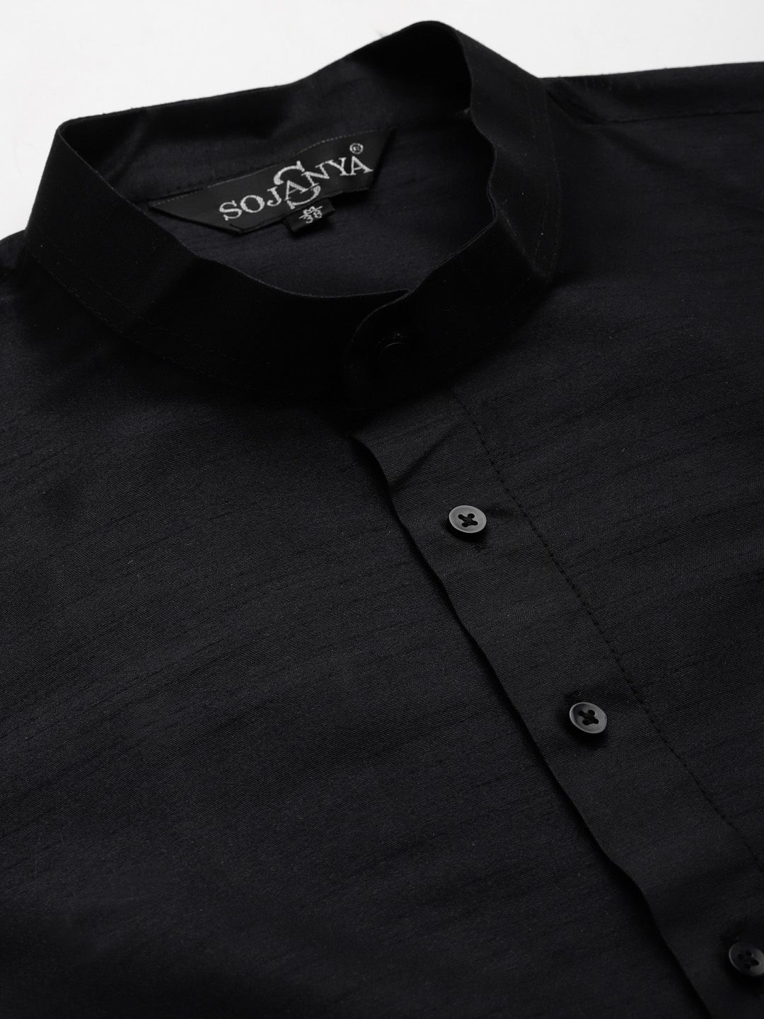 SOJANYA Men Black & Off-White Solid Kurta with Churidar & Jacket