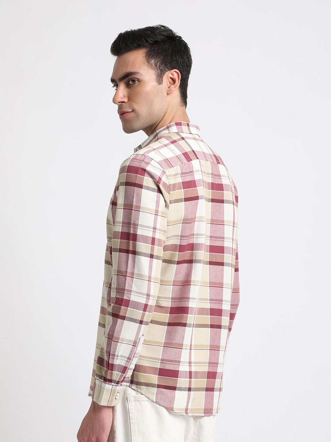 THE BEAR HOUSE Slim Fit Tartan Checked Spread Collar Cotton Casual Shirt