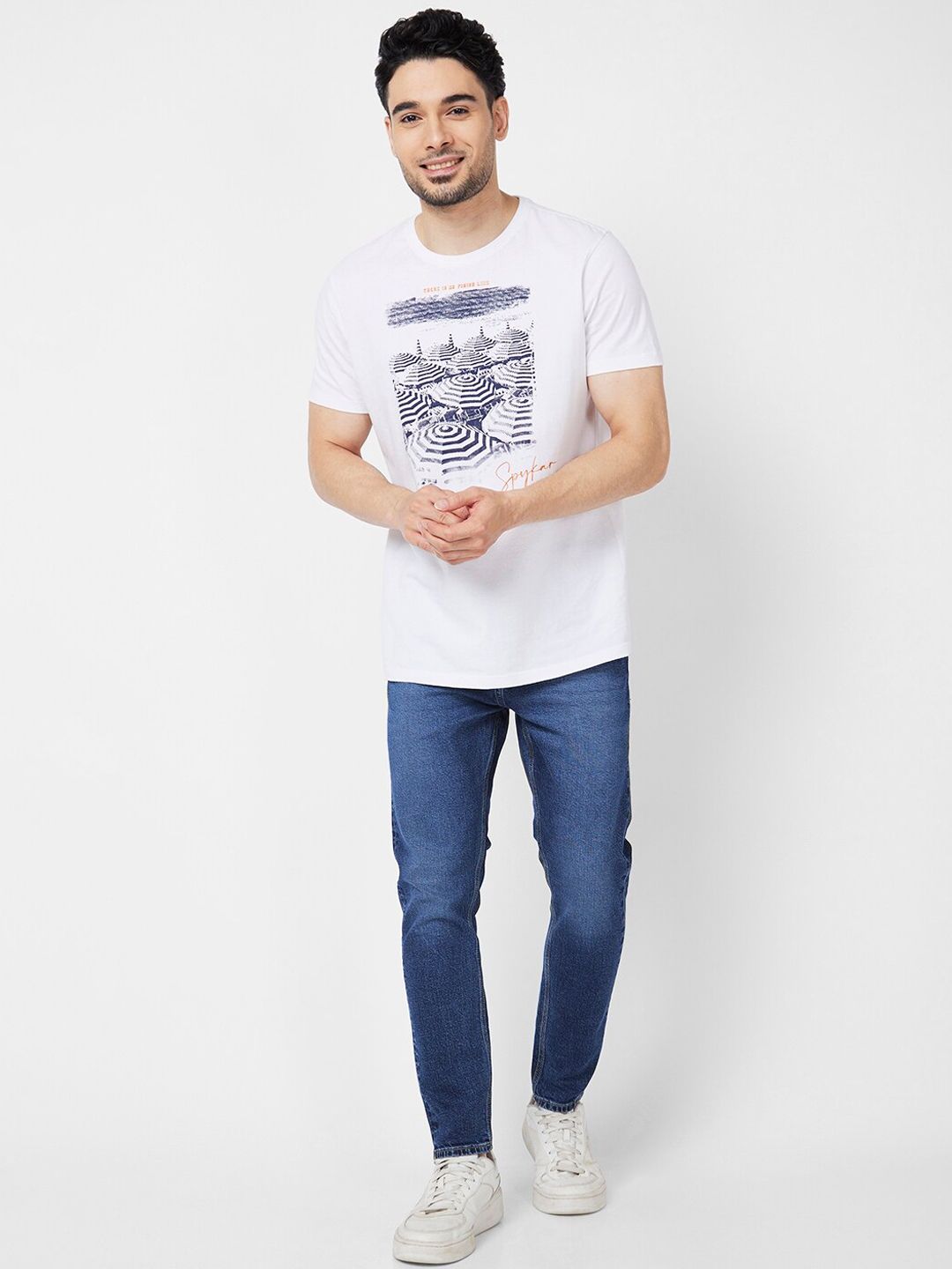 SPYKAR Men Kano Skinny Fit Mid-Rise Light Fade Cotton Cropped Jeans