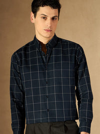 DENNISON Windowpane Checked Button-Down Collar Smart Cotton Formal Shirt