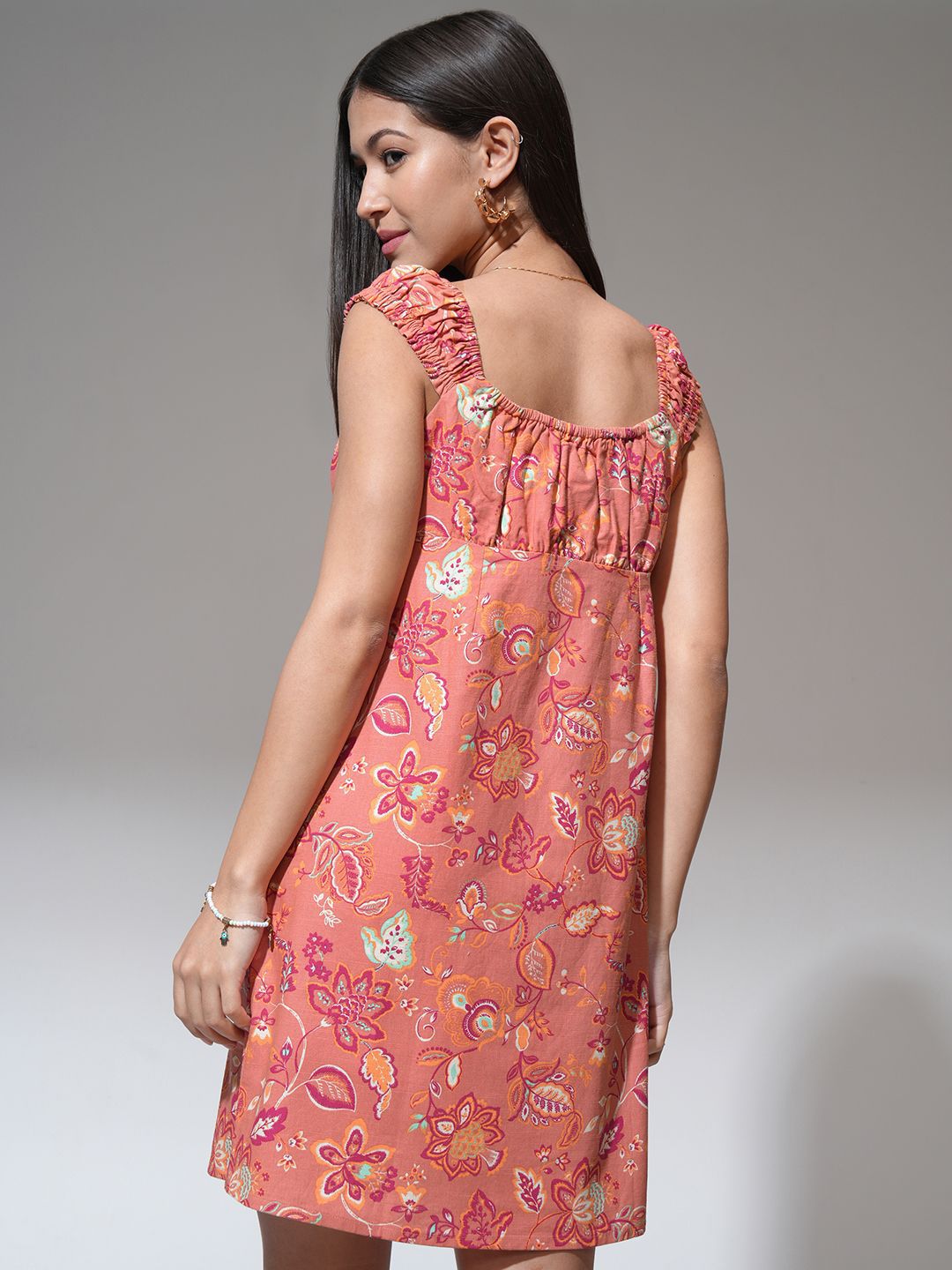 Tokyo Talkies Women Floral Print Ruffled Sheath Mini Dress
