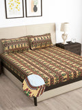 Story@home Arena Beige & Green Printed 180 TC Fitted King Bedsheet & 2 Pillow Covers
