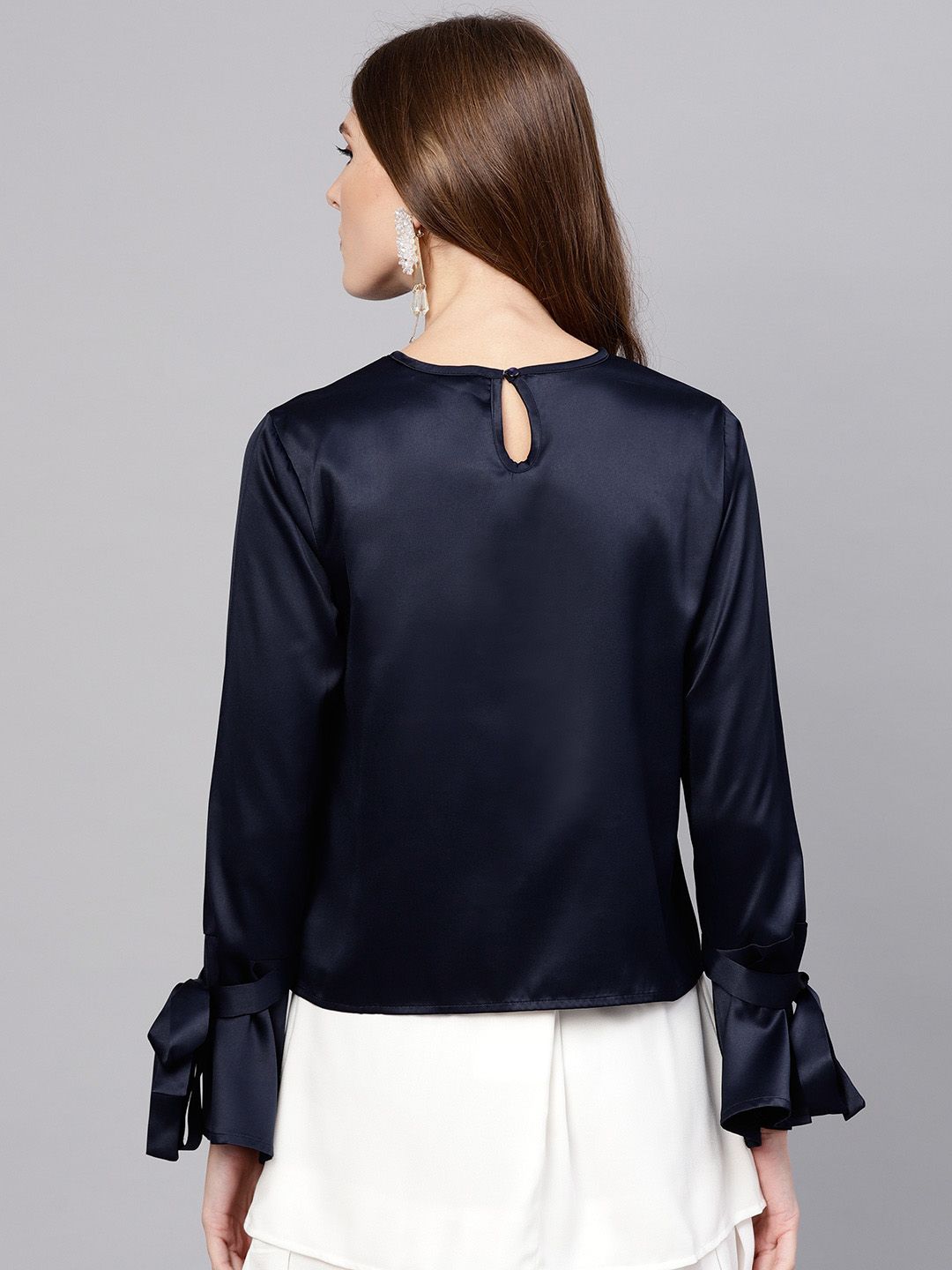 STREET 9 Women Navy Blue Satin Embellished Top