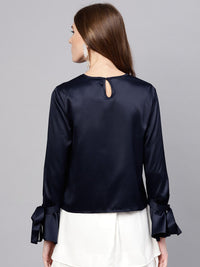 STREET 9 Women Navy Blue Satin Embellished Top