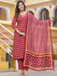 KALINI Ethnic Motifs Printed Regular Straight Kurta With Trousers & Dupatta