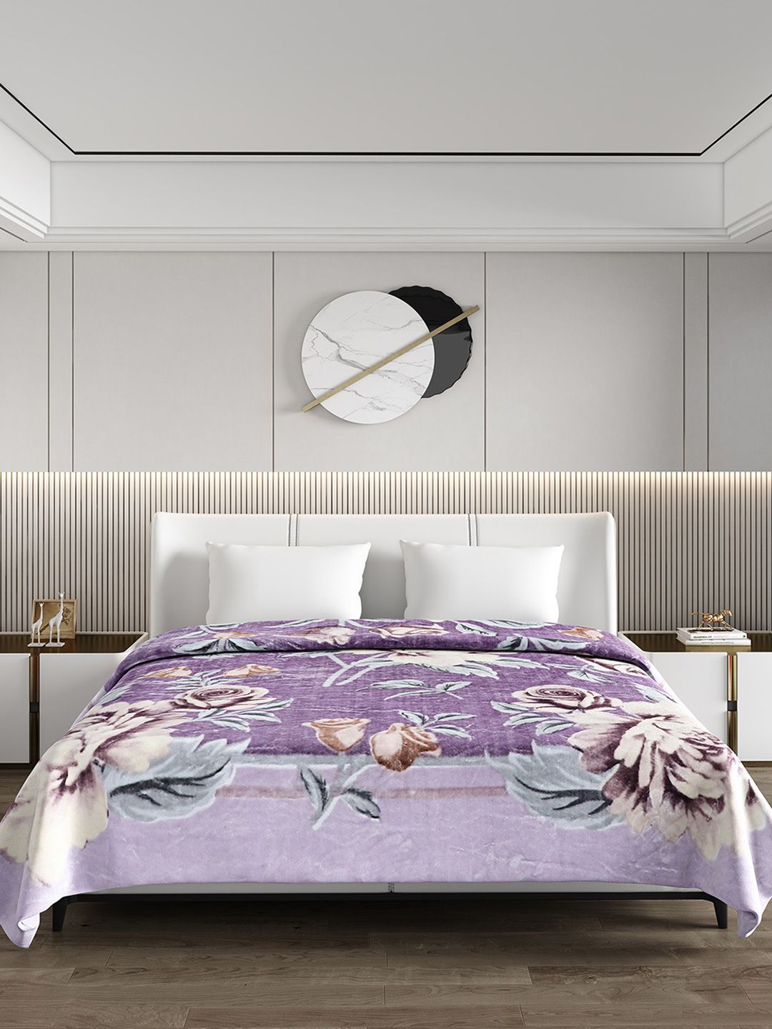 Monte Carlo Purple & Brown Floral Heavy Winter 600 GSM Double Bed Blanket