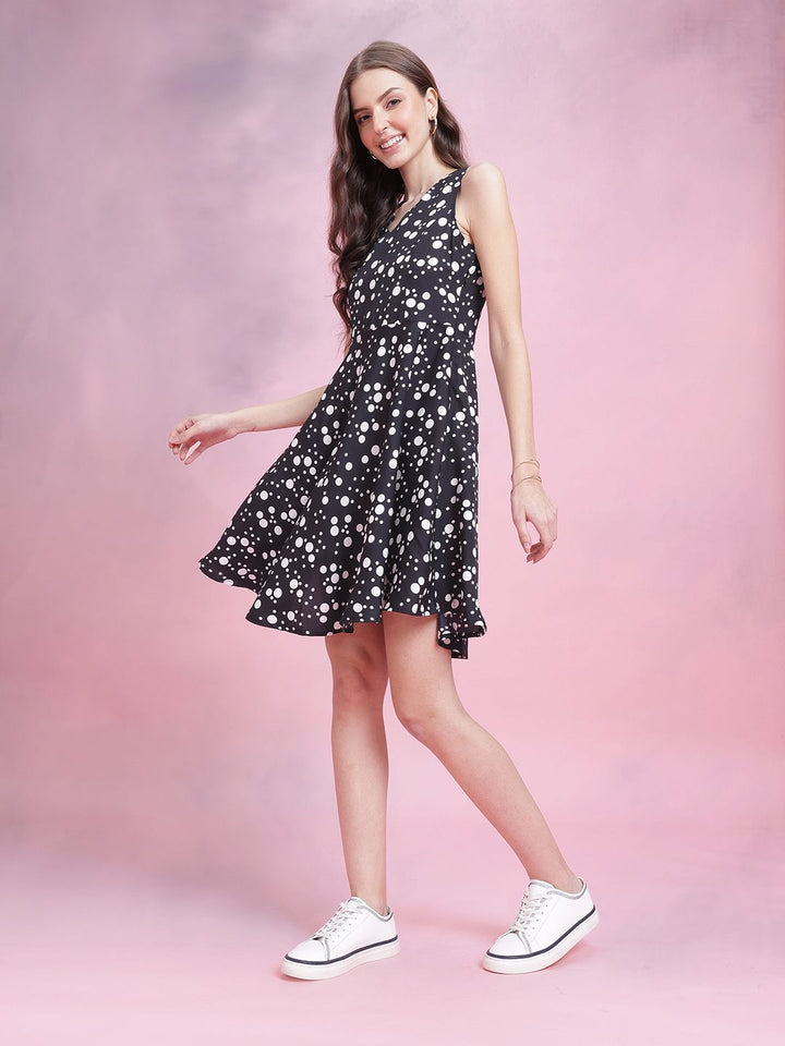 DressBerry Polka Dot Print Fit & Flare Dress