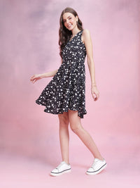 DressBerry Polka Dot Print Fit & Flare Dress