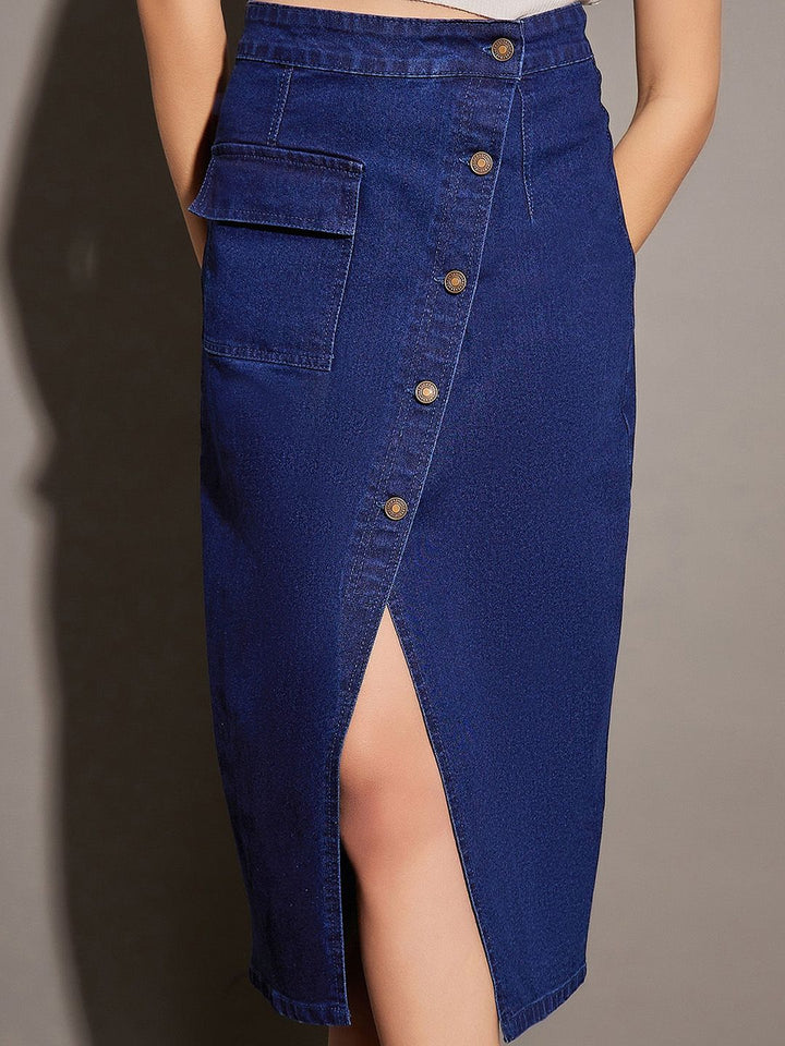 SASSAFRAS Front Button A-Line Denim Skirt
