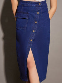 SASSAFRAS Front Button A-Line Denim Skirt