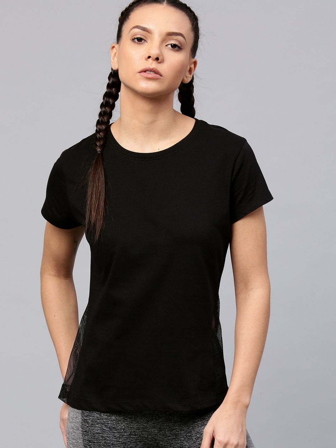 HRX by Hrithik Roshan Women Black Net Cotton T-shirt
