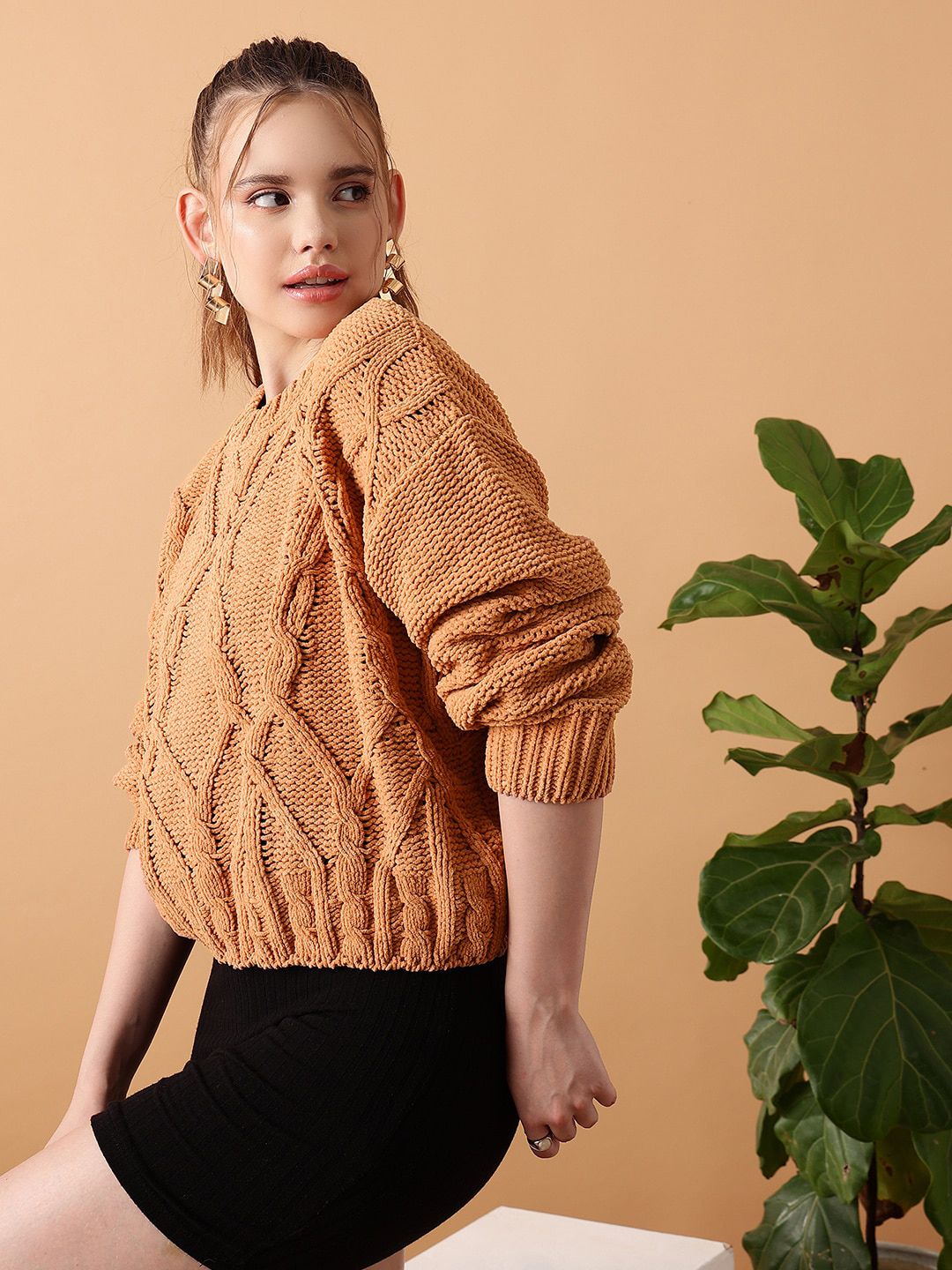 STREET 9 Cable Knit Ribbed Sweater