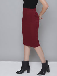 SASSAFRAS Women Maroon Solid Pencil Skirt