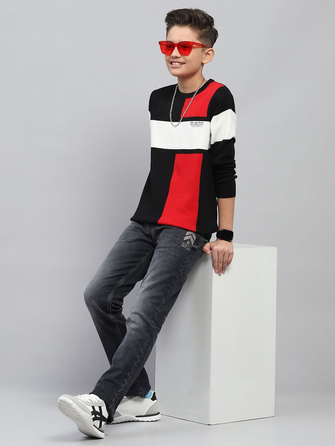 Monte Carlo Boys Cotton Casual Colourblocked Pullover