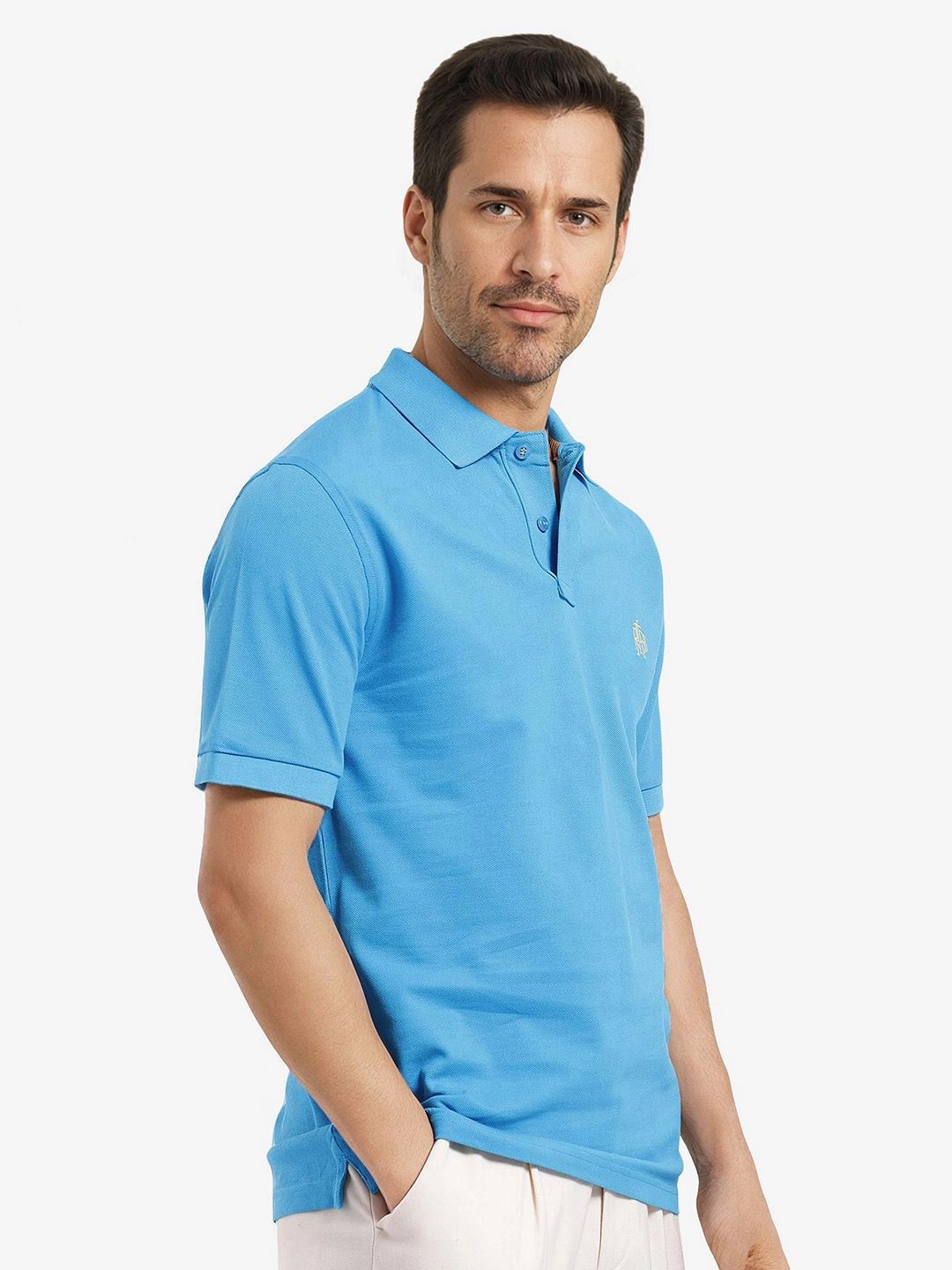 RARE RABBIT Men Solid Polo Collar Cotton T-shirt