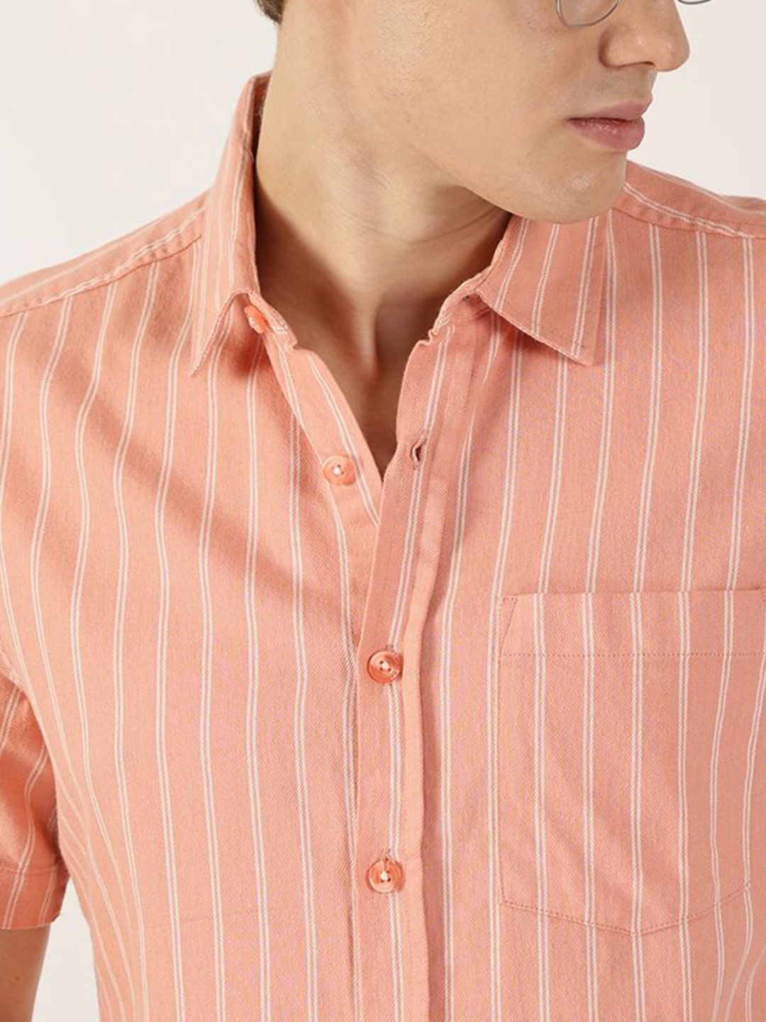 Thomas Scott Men Classic Slim Fit Spread Collar Vertical Striped Cotton Casual Shirt