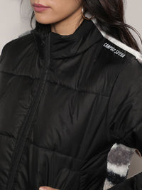 Kampus Sutra Black Camoulle Printed Windcheater Padded Jacket