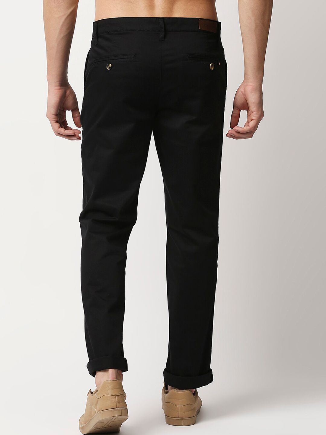 Thomas Scott Men Black Easy Wash  RegularChinos Trousers