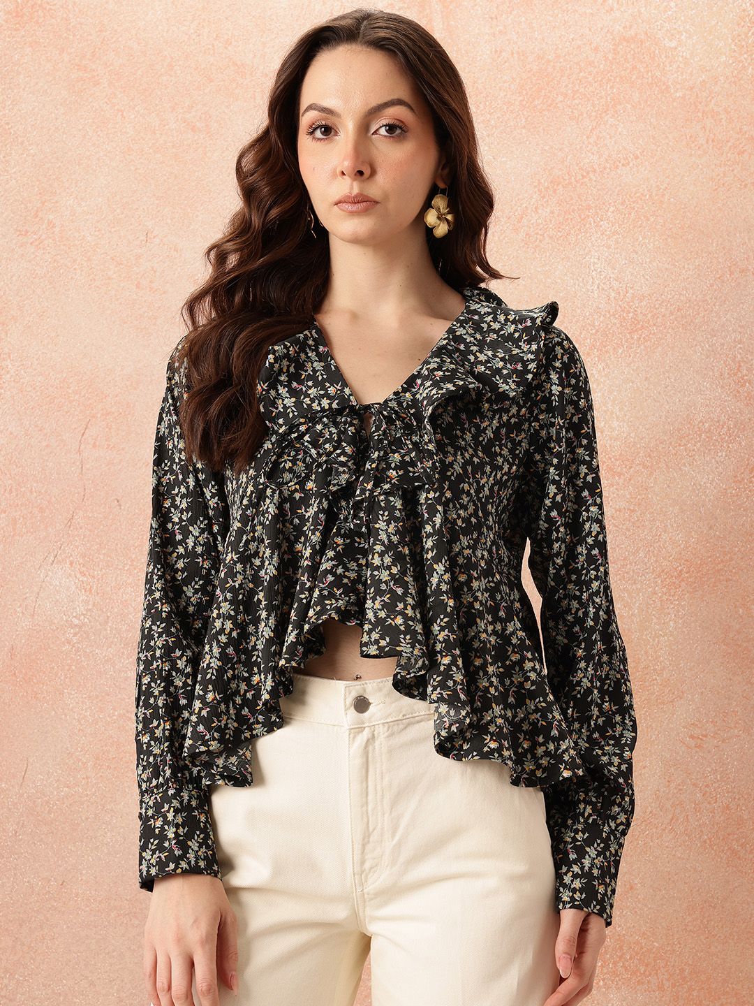 all about you Floral Print Ruffles Empire Crop Top