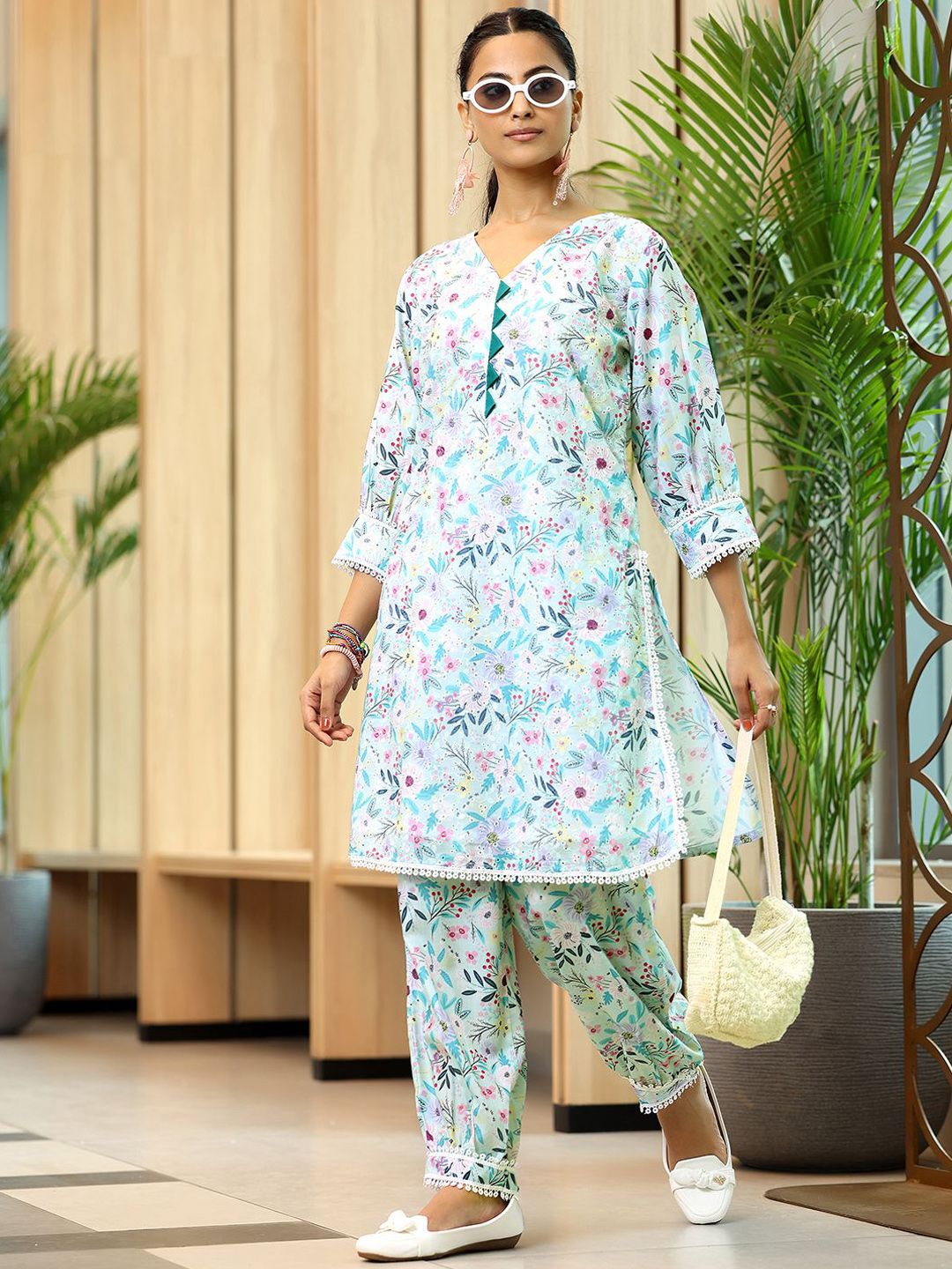 Libas Floral Printed Straight Pure Cotton Kurta with Salwar