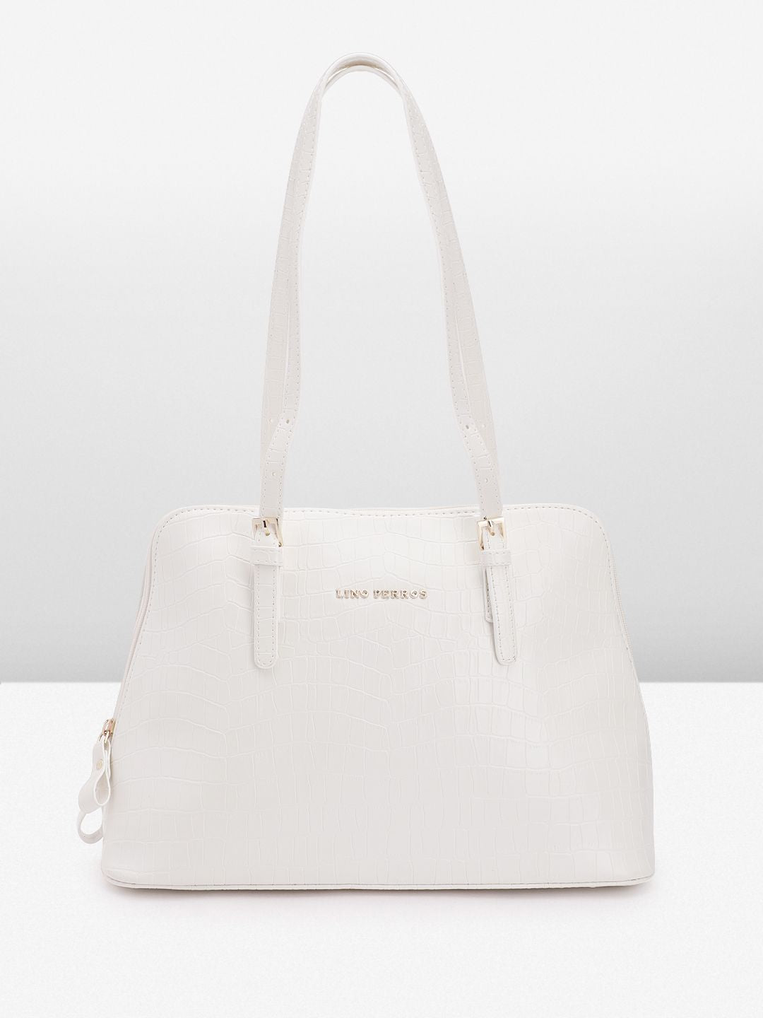 Lino Perros White Croc Textured Structured Shoulder Bag
