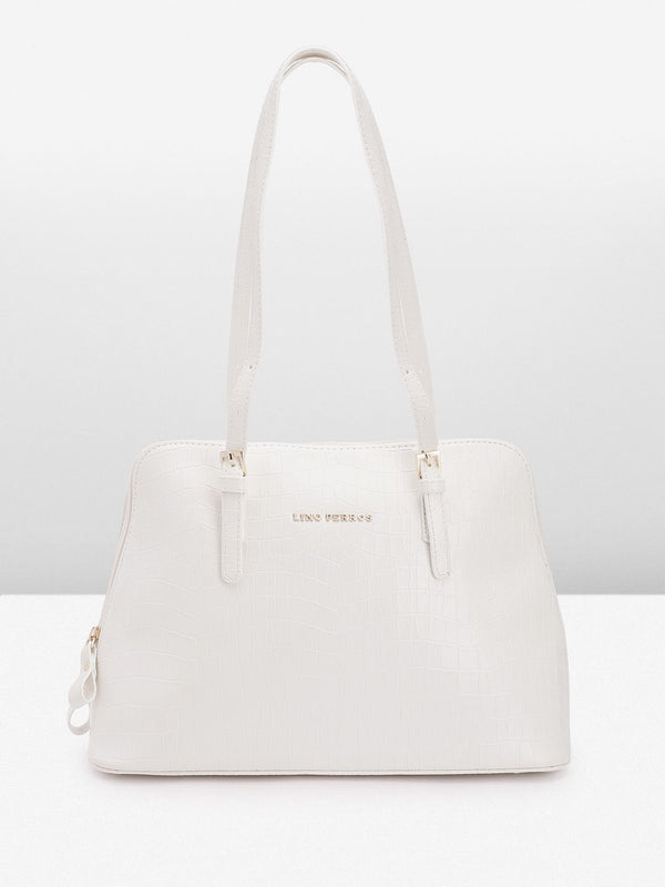 Lino Perros White Croc Textured Structured Shoulder Bag