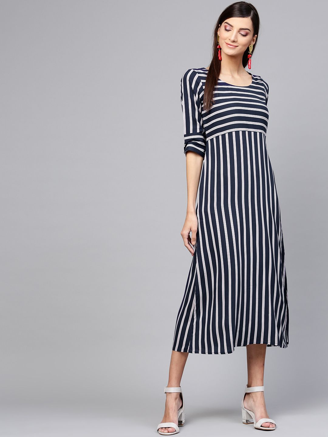 Gerua By Libas Women Navy Blue  White Striped A-Line Dress