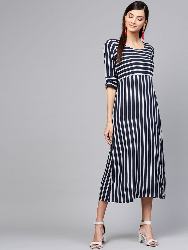 Gerua By Libas Women Navy Blue  White Striped A-Line Dress