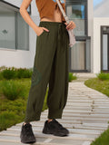 DressBerry Women Hippie Chic Crochet Patchwork Crinkled Cropped Trousers