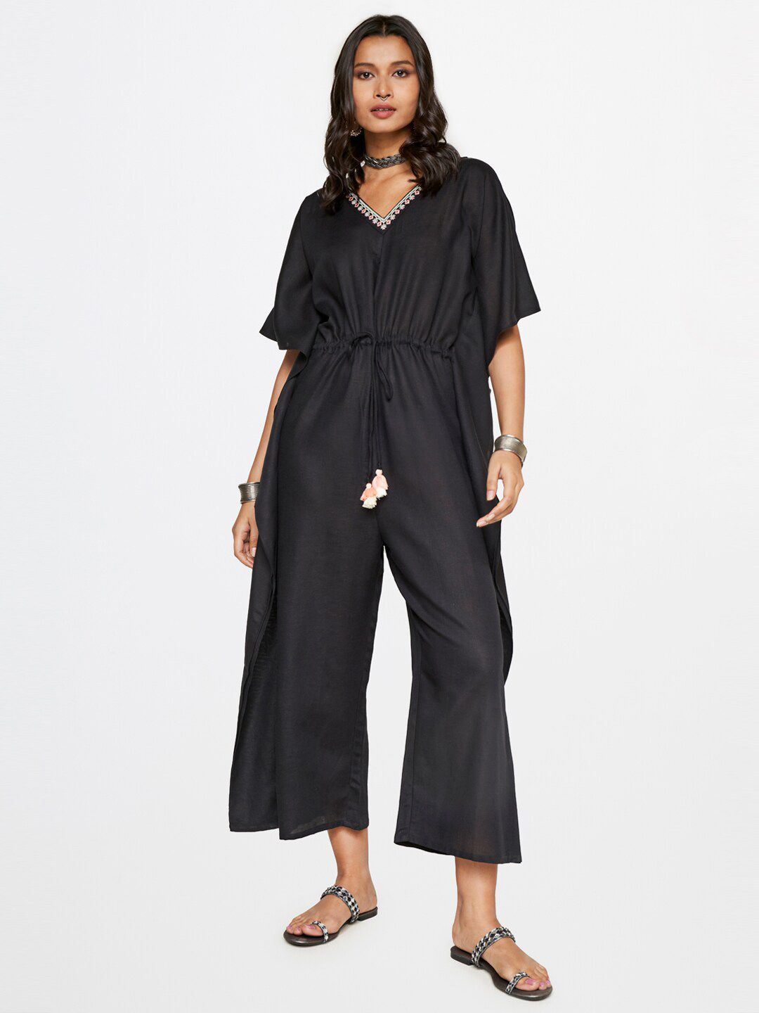 Global Desi V-Neck Waist Tie-Ups Basic Jumpsuit