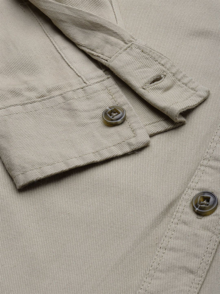 The Indian Garage Co Men Khaki Solid Hooded Slim Fit Casual Shirt