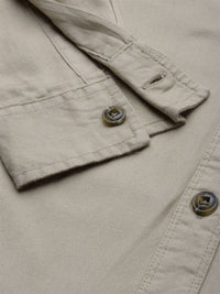 The Indian Garage Co Men Khaki Solid Hooded Slim Fit Casual Shirt
