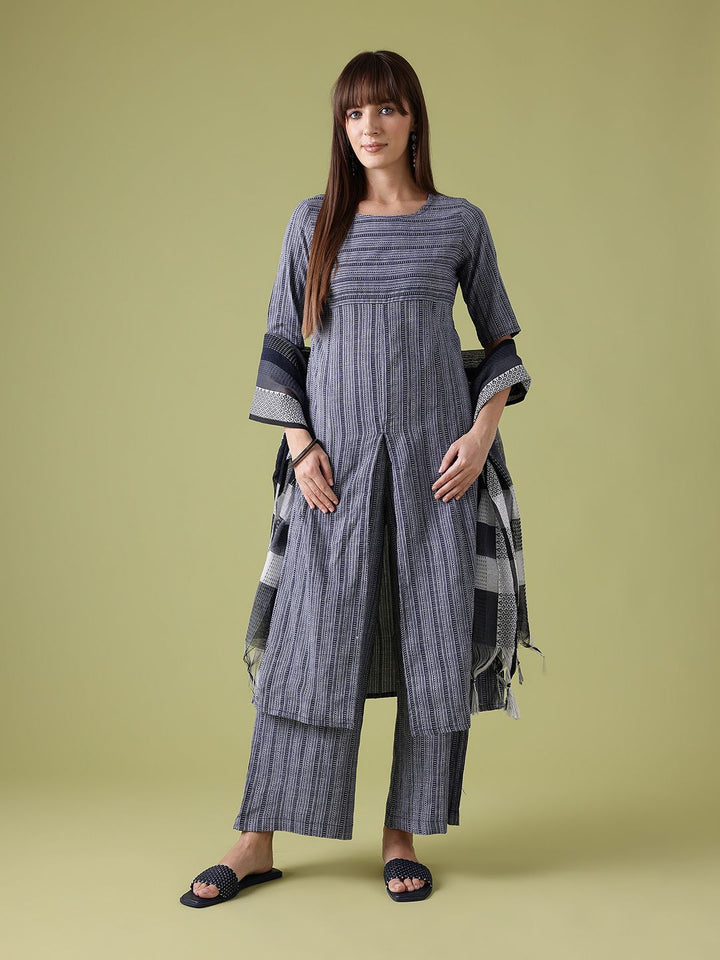 Anouk High-Slit Striped Kurta with Palazzos & Dupatta
