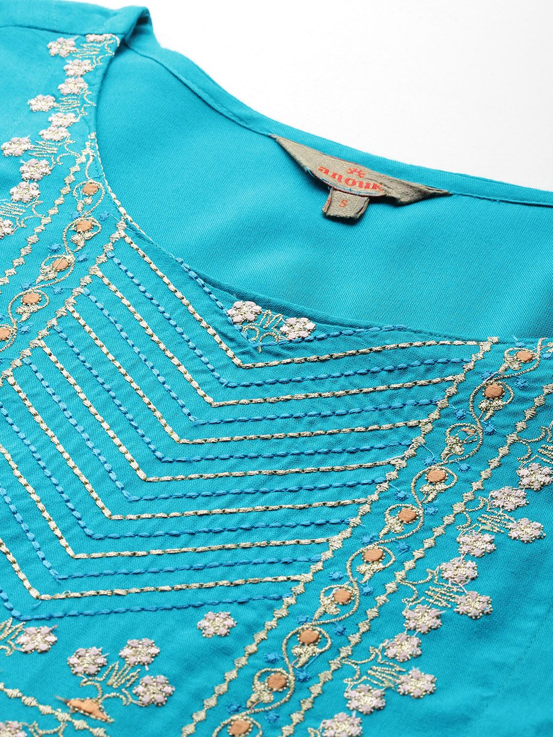 Anouk Ethnic Printed Yoke Embroidered Layered Kurta with Dupatta