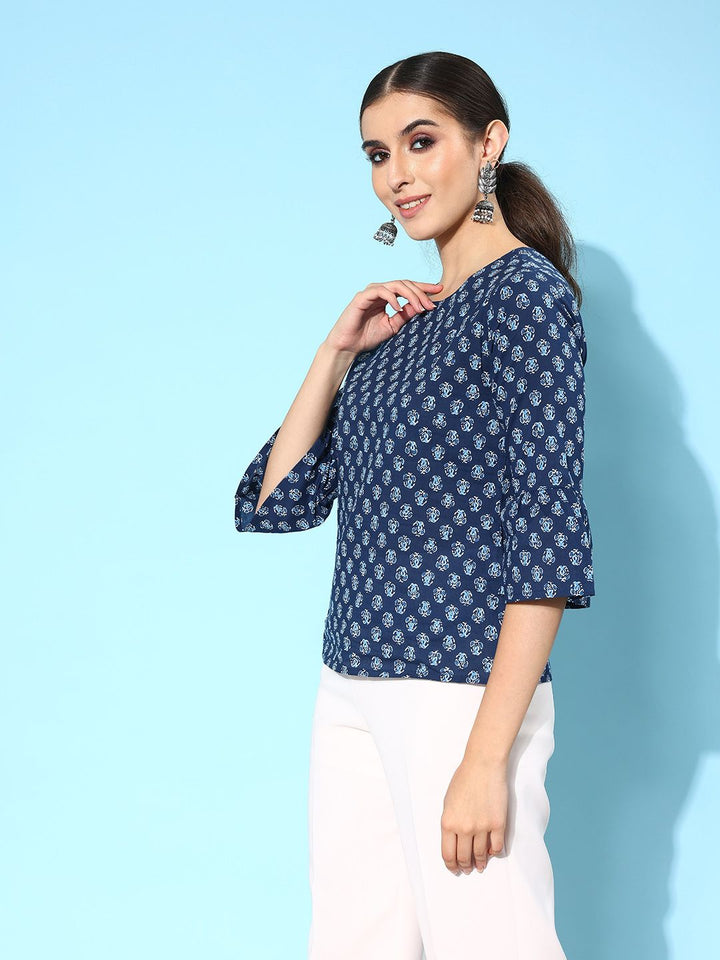 Indo Era Floral Printed Bell Sleeves Kurti