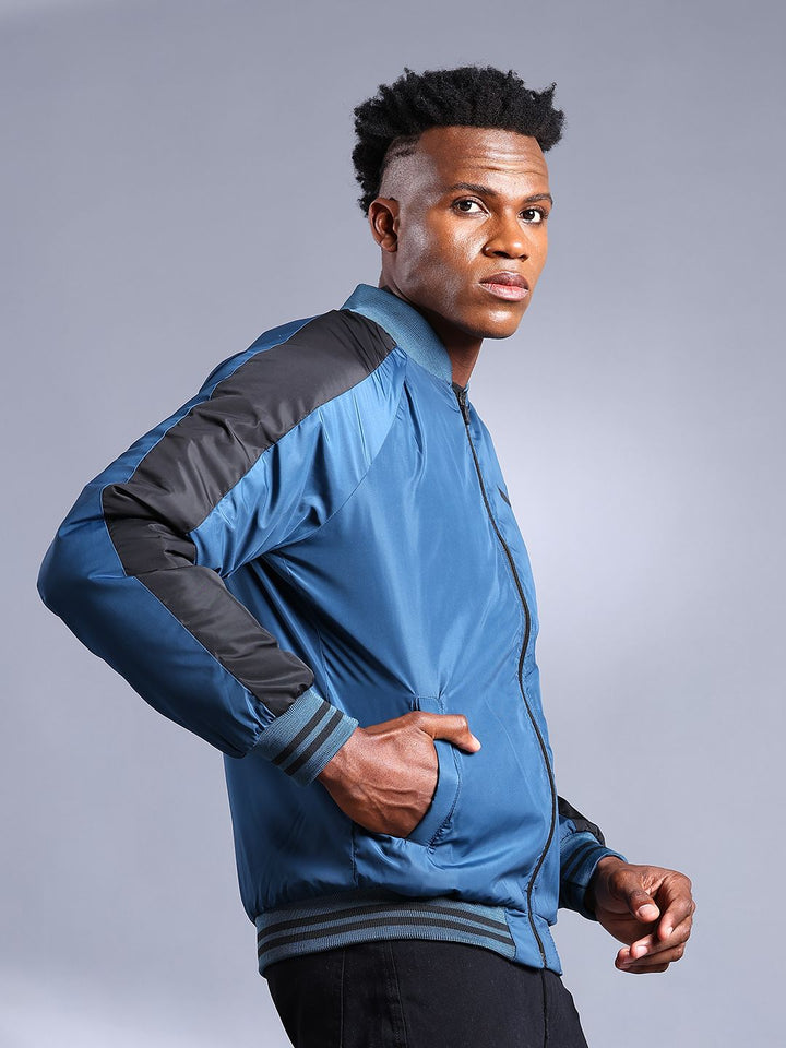 The Indian Garage Co Men Colourblock Slim Fit Bomber Jacket