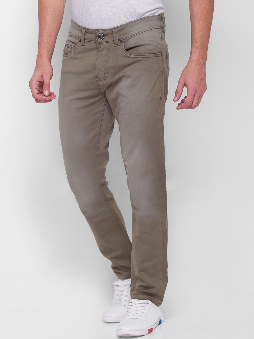 Being Human Men Olive Green Regular Fit Light Fade Jeans
