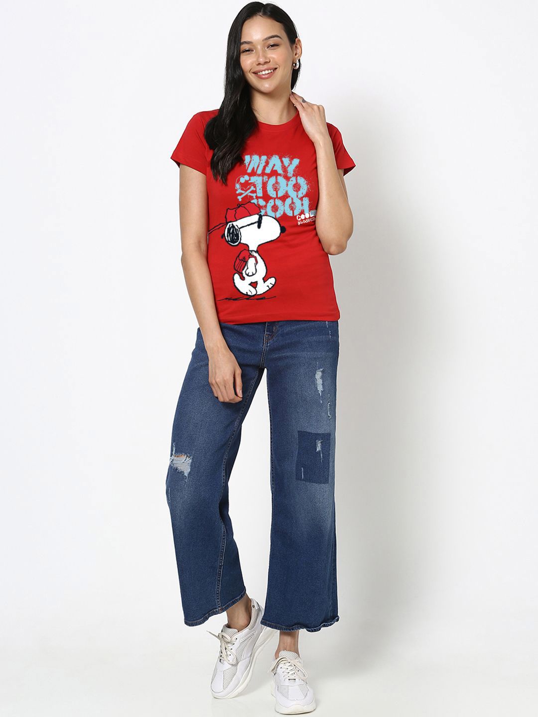 Bewakoof Women Typography Printed Round Neck Cotton Peanuts T-shirt