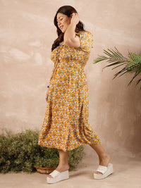 Berrylush Curve Floral Print Off-Shoulder A-Line Midi Dress