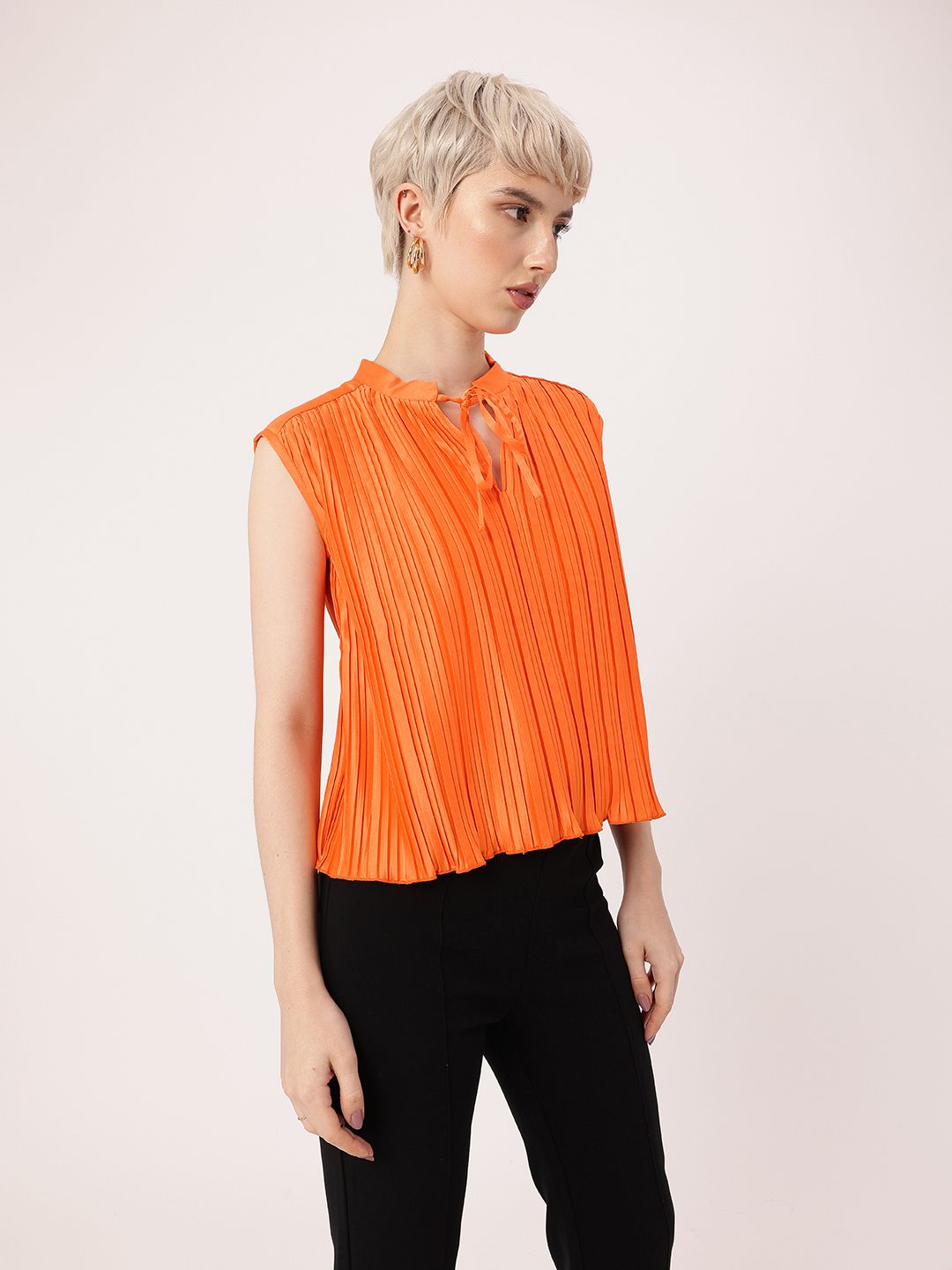 DressBerry Graceful Glamour Accordion Pleated Satin Finish A-Line Top