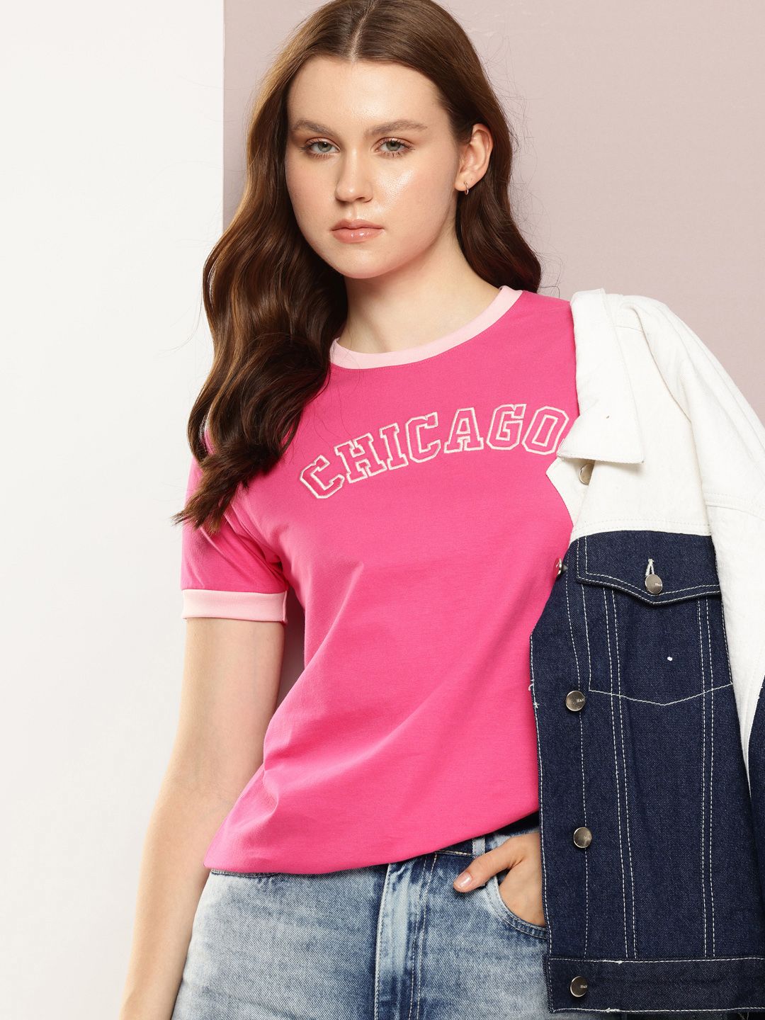 DILLINGER Typography Embroidered Raglan Sleeves Pure Cotton T-shirt