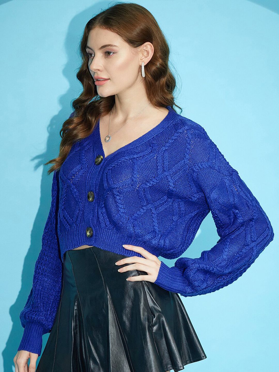 STREET 9 Cable Knit Crop Acrylic Cardigan