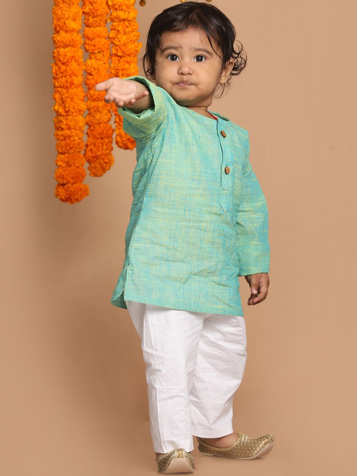 VASTRAMAY Boys Parrot Green Pure Cotton Kurta with Pyjama