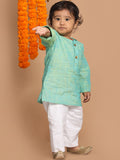 VASTRAMAY Boys Parrot Green Pure Cotton Kurta with Pyjama