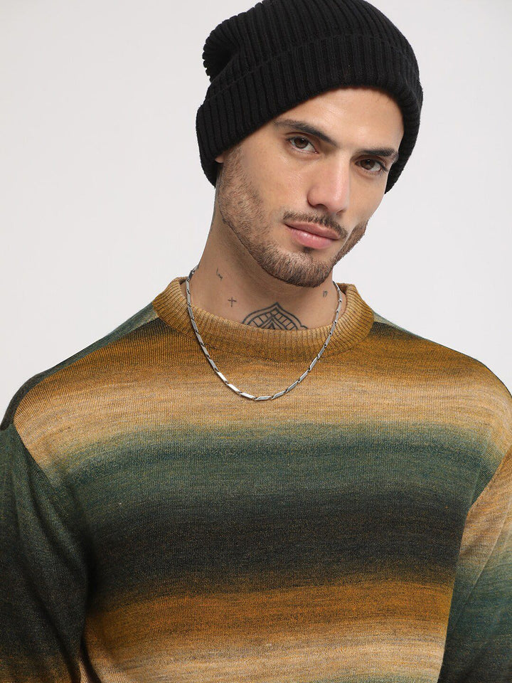 THE BEAR HOUSE Striped Drop-Shoulder Sleeves Acrylic Pullover Sweatshirt