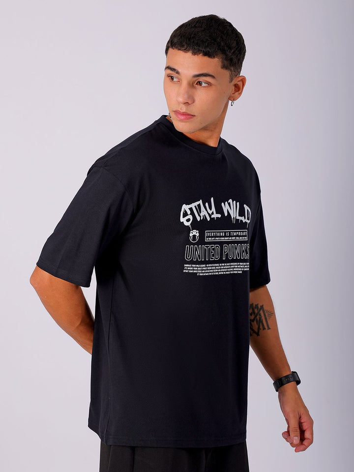 The Indian Garage Co Men Cotton Back Printed Boxy Oversized Round Neck T-shirt